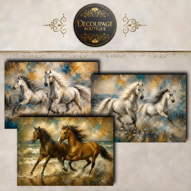 Laufende Pferde Kollektion Decoupage Geschenkpapier Set (Running Horses Collection Wrapping Paper Sheets)