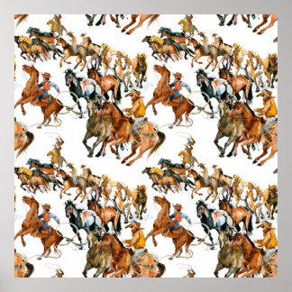 Laufende Pferde nahtlos Muster. Amerikanischer Cow Poster