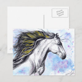 Laufende Pferde Wasserfarbe und Tinte Pferde Kunst Postkarte