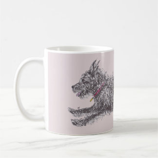 Laufende schäbige schwarze Terrier-Tasse Kaffeetasse