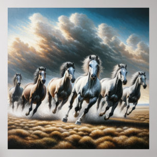Laufende Wilde Pferde - Dynamische Natur Kunst dru Poster