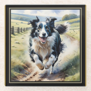 Laufender Border Collie Glasuntersetzer