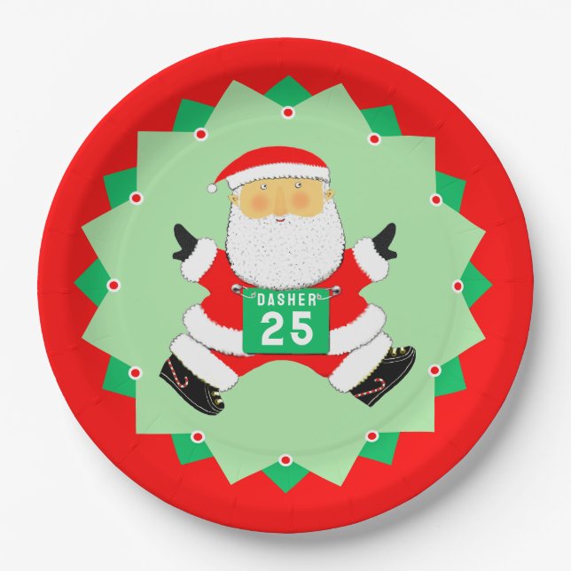 Laufender Läufer Weihnachtsurlaub Pappteller (Vorderseite)