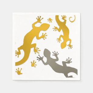 Laufendes Geckogoldsilber + Ihr Hintergrund u. Serviette