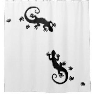Laufendes Geckoschwarzes + Ihr Hintergrund u. Duschvorhang