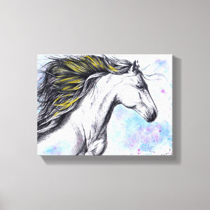 Laufendes Pferd Aquarell und Tinte Equine Kunst Leinwanddruck