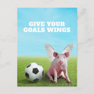Laufendes rosa fliegendes Schwein Fußball lustiger Postkarte
