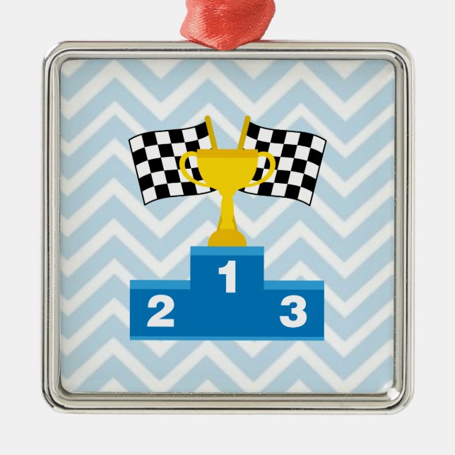 Laufenflaggen-Trophäe des Auto-F1 und Ordnen auf Silbernes Ornament (Vorne)