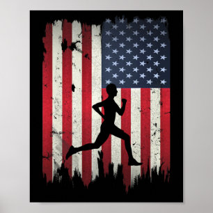 Läufer läuft USA Amerikanische Flagge 4. Juli Patr Poster