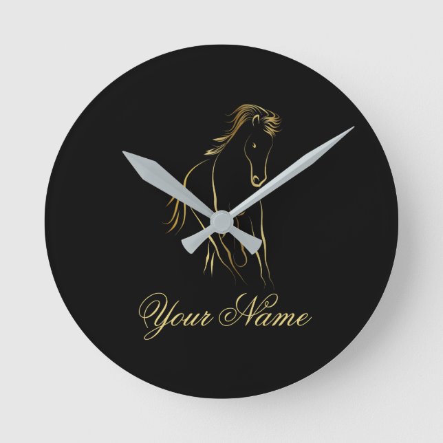 Laufpferd in Goldfarbe Runde Wanduhr (Vorderseite)