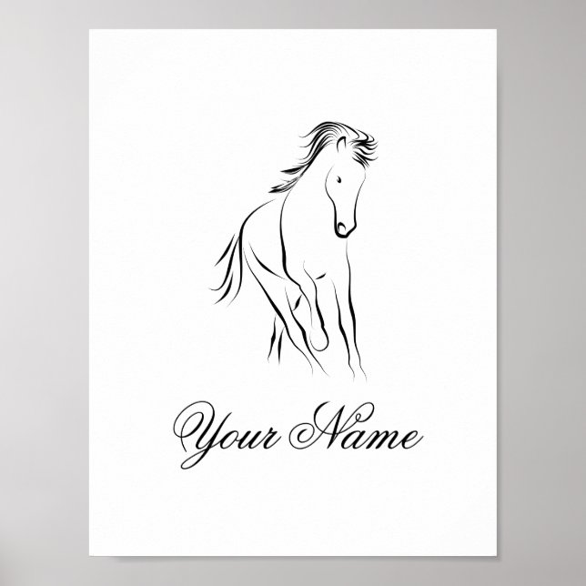 Laufpferd in schwarzer Farbe Poster (Vorne)