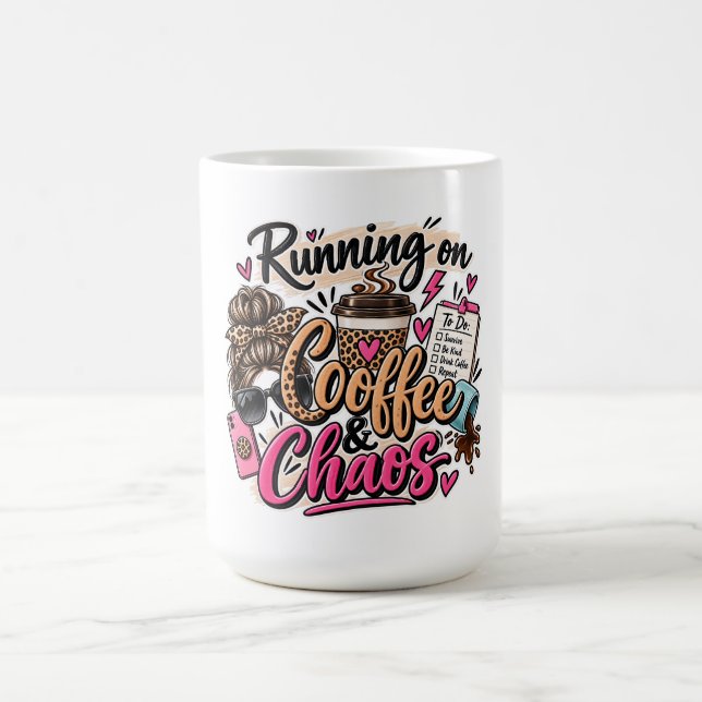 Läuft auf Kaffee & Chaos Leopard Unordentlicher Du Kaffeetasse (Mittel)