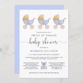 Laufwerk mit Baby Boy Dusche | Retro Carriage Blue Einladung