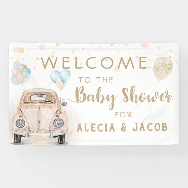 Laufwerk mit Baby Dusche Auto Gold Peach Banner (Horizontal)