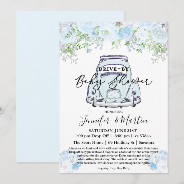 Laufwerk mit Baby Shower Virtual Baby Dusche Einladung (Vorne/Hinten)