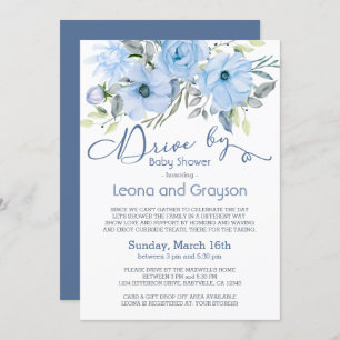 Laufwerk mit Babydusche Dusty Blue Watercolor Flor Einladung