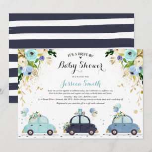Laufwerk mit Babydusche Einladung Blauer Blumendus