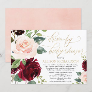 Laufwerk mit Babydusche rosa goldbordeauxfarben Einladung