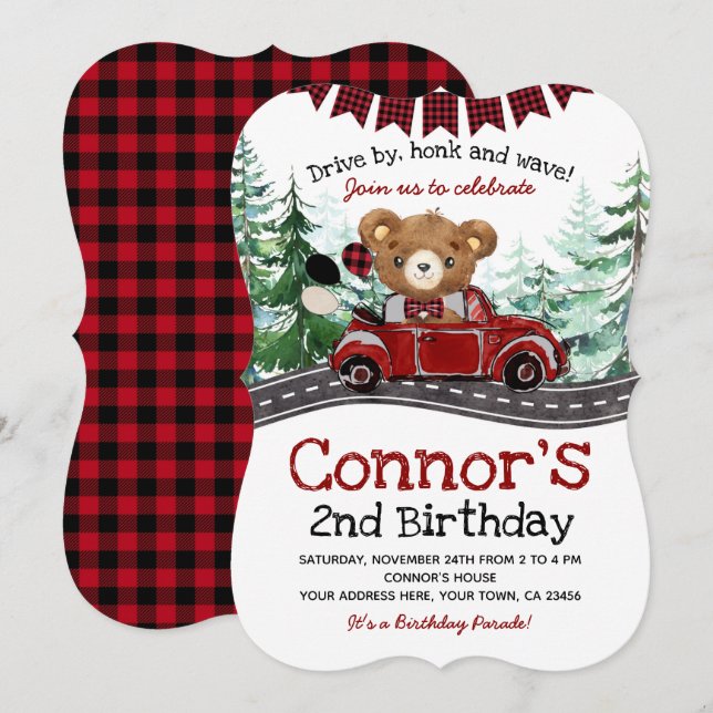 Laufwerk mit Lumberjack-Bär Einladung (Vorne/Hinten)