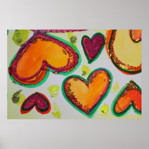 Laugh Hearts Pink Bliss Painting Art Poster Print