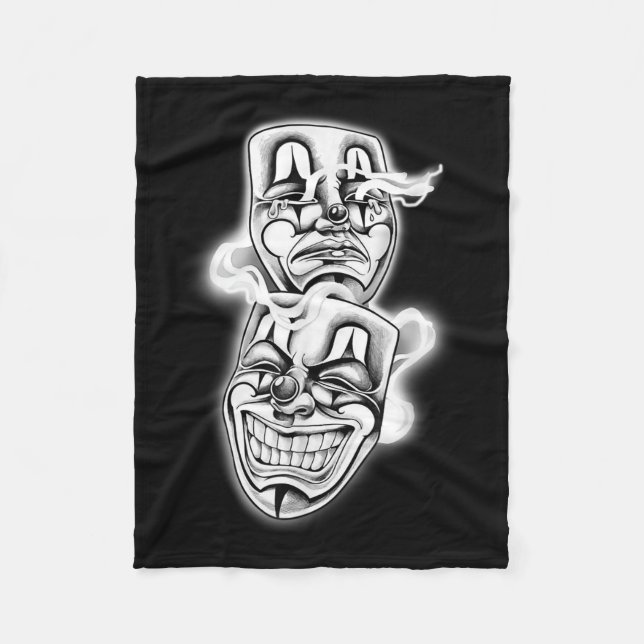 Laugh Now Cry Spater Chicano Tattoo Flash Fleecedecke (Vorderseite)