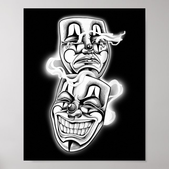 Laugh Now Cry Spater Chicano Tattoo Flash Poster (Vorne)