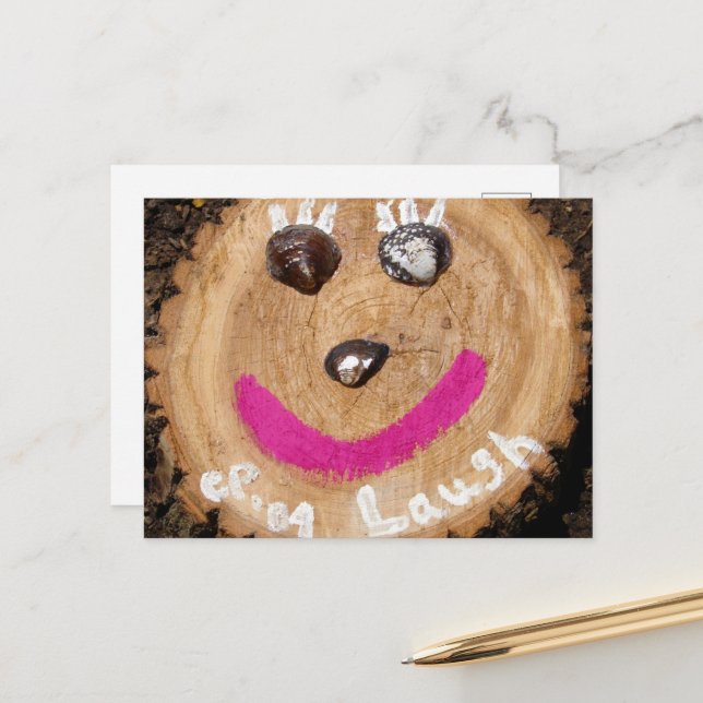 Laugh Tree Face mit Clam Muscheln Postkarte (Vorderseite/Rückseite Beispiel)
