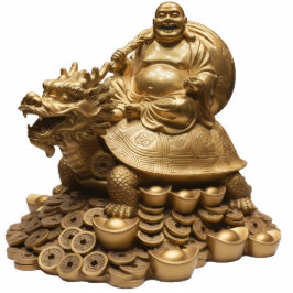 Laughing Buddha Riding Dragon Turtle Tortoise 2D Freistehende Fotoskulptur
