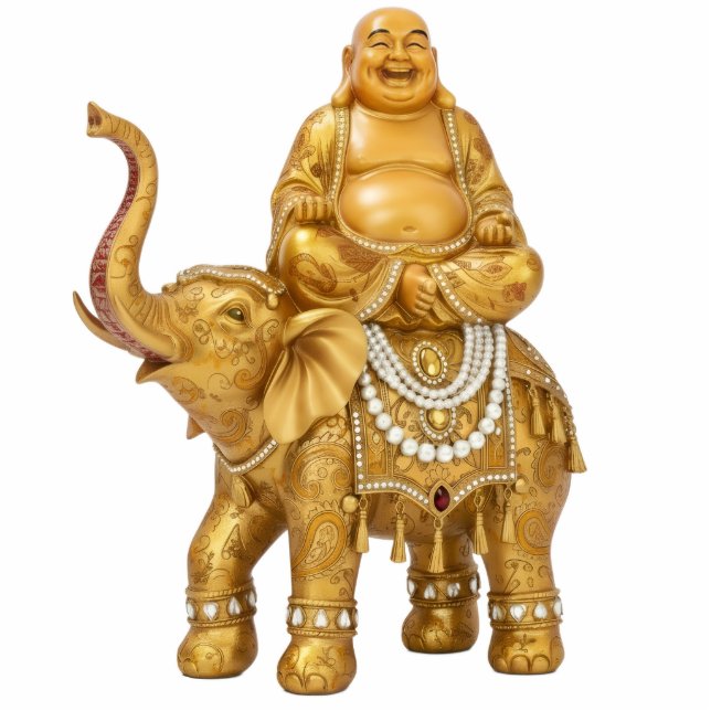Laughing Buddha Riding Elephant 2D statue Freistehende Fotoskulptur (Vorne)