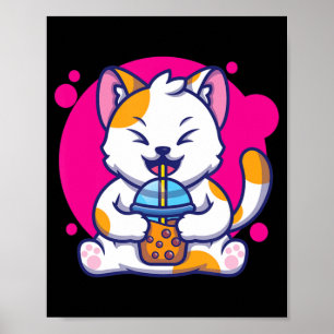 Laughing Cat Neko Kawaii Boba Tee im anime Style Poster