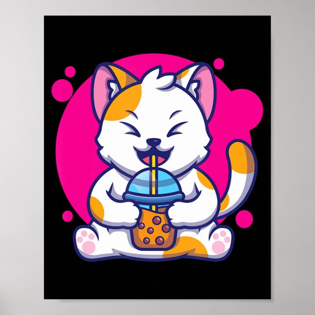 Laughing Cat Neko Kawaii Boba Tee im anime Style Poster (Vorne)