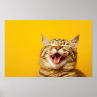 Laughing Ginger Cat on Yellow Background — Niedlic Poster
