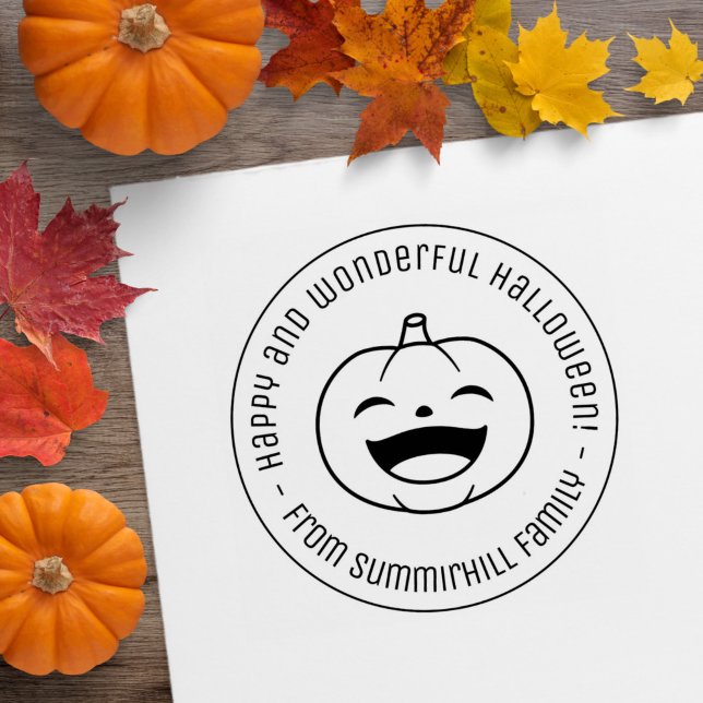 Laughing Halloween Pumpkin Round Message Gummistempel (Von Creator hochgeladen)
