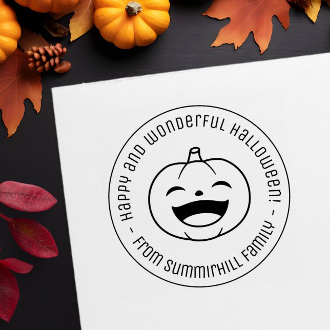 Laughing Halloween Pumpkin Round Message Permastempel (Von Creator hochgeladen)