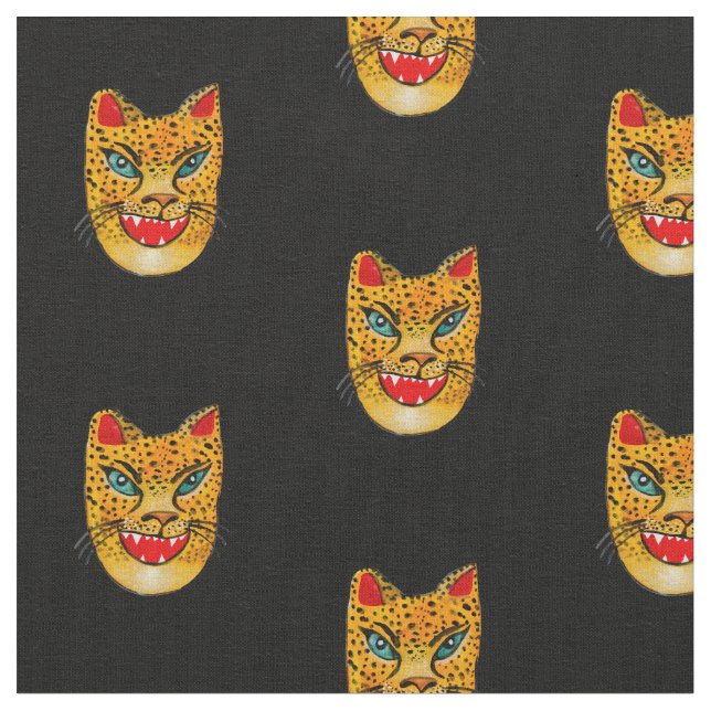 Laughing Jaguar Watercolor Black Stoff (Nahaufnahme)