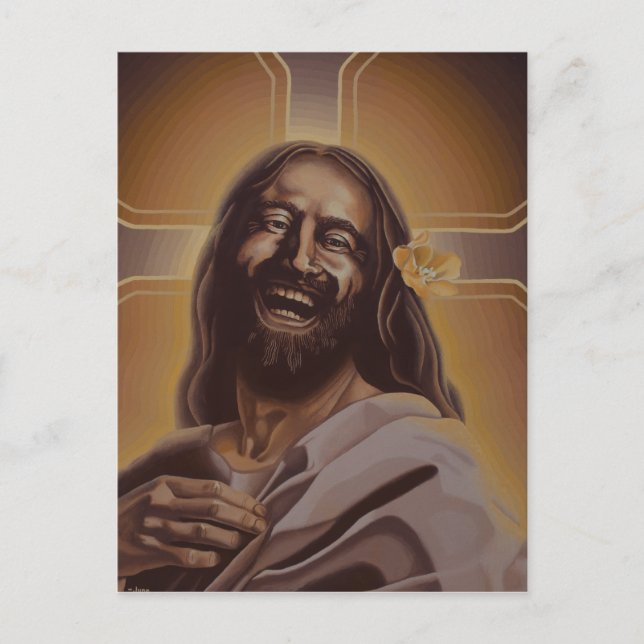 Laughing Jesus post card Postkarte (Vorderseite)