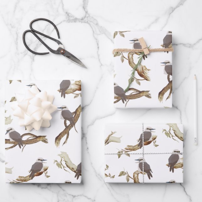 Laughing Kookaburra Australian Bird Eucalyptus Geschenkpapier Set (Vorderseite)