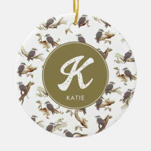 Laughing Kookaburra Australian Eucalyptus Monogram Keramik Ornament