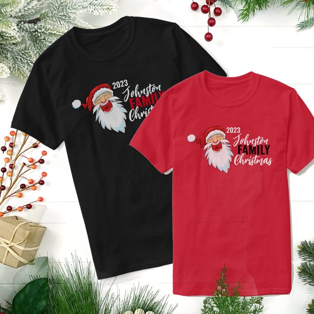 Laughing Santa Claus Matching Family Weihnachten T-Shirt (Create personalized family Christmas shirts by adding your last name. )