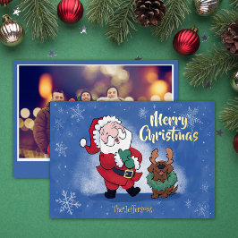 Laughing Santa Reindeer Lab Photo Fancy Folien Feiertagskarte