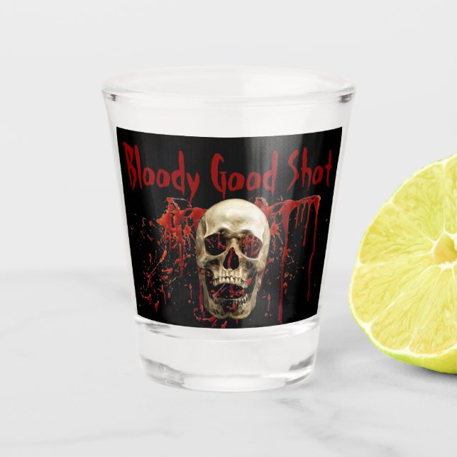 Laughing Skull Bloody gutes Schwarzes Halloween-Pa Schnapsglas (Vorderseite)