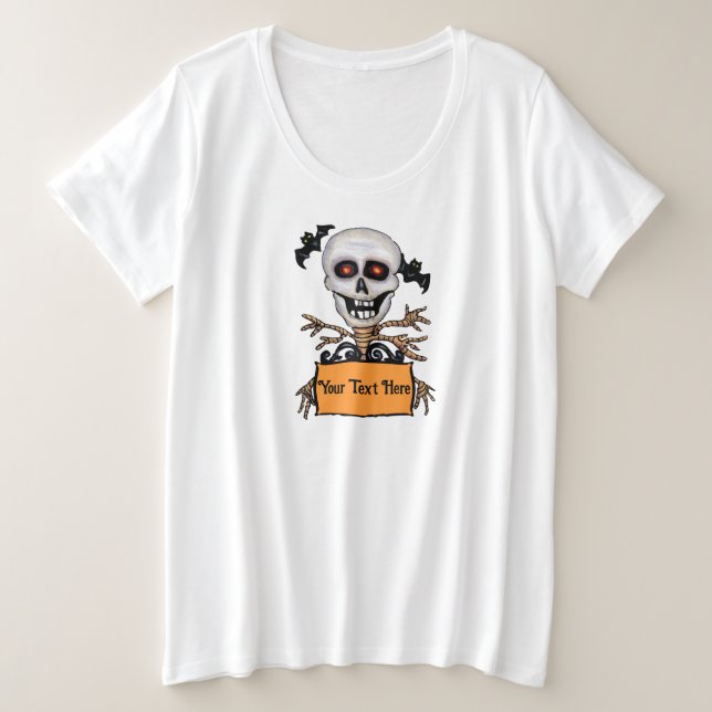 Laughing Skull Red Eyes Baumzweige Orange Zeichen Große Größe T-Shirt (Design vorne)