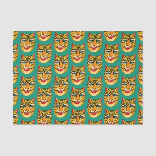 Laughing Tiger Wasserfarbe Muster Gewebe Papier (Vorderseite)