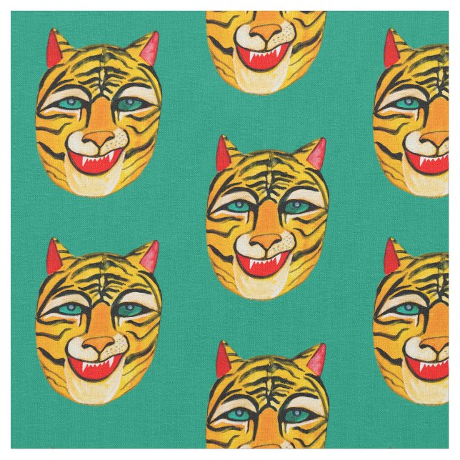 Laughing Tiger Watercolor Green Stoff (Nahaufnahme)