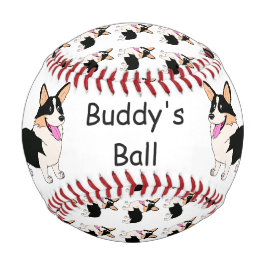 Laughing Tricolor Welsh Corgi Cartoon Baseball