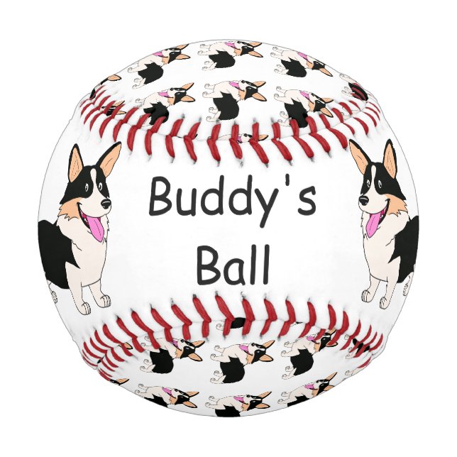 Laughing Tricolor Welsh Corgi Cartoon Baseball (Vorderseite)