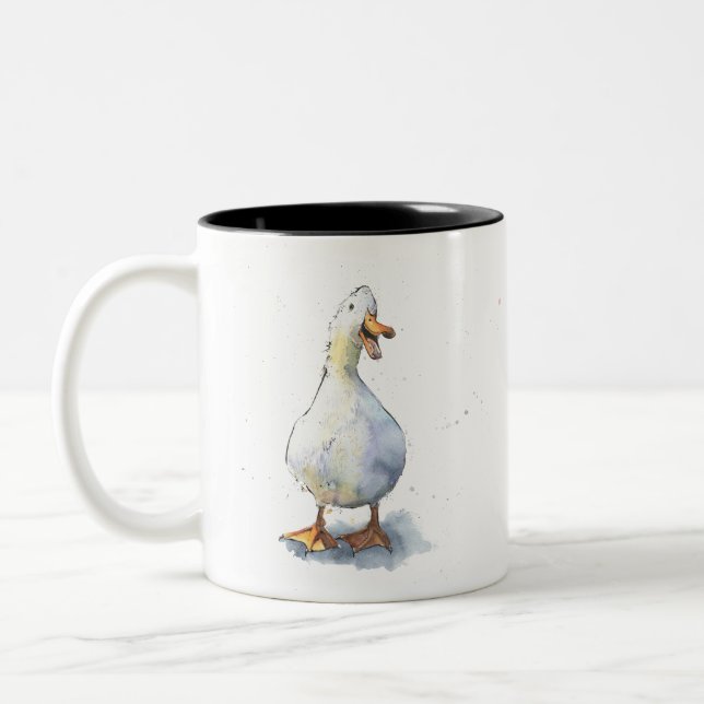 Laughing white Duck lustig gesprenkelter Wasservog Zweifarbige Tasse (Links)