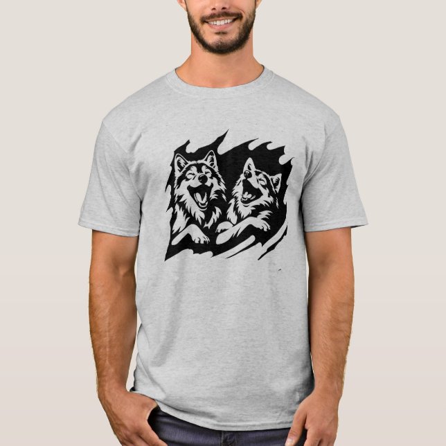 Laughing Wolves Wolf Animal Wildlife Logo Art T-Shirt (Vorderseite)
