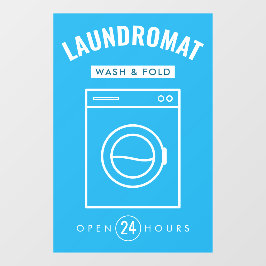 Laundromat 24/7 Wash and Fold Service Blue & White Fensteraufkleber