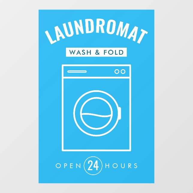 Laundromat 24/7 Wash and Fold Service Blue & White Fensteraufkleber (Blatt)